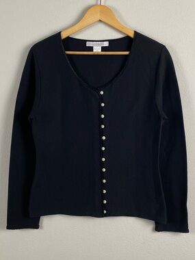 The Limited Vintage Ribbed Button Front Long Sleeve Cardigan | Black